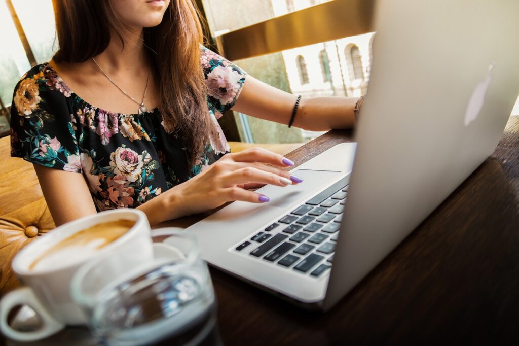 woman, laptop, desk